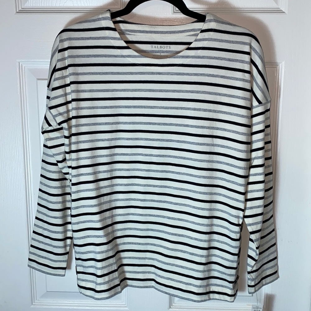 Talbots Crew Neck Stripped Cotton Top Size Small
